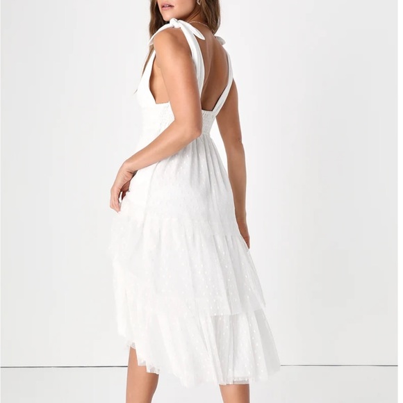 White Swiss dot tie strap tiered midi dress NWT - Picture 3 of 9